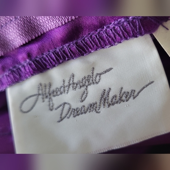 90's Alfred Angelo Purple Satin Sweetheart Puff Sleeve Prom Bridesmaid Dress - Picture 6 of 12